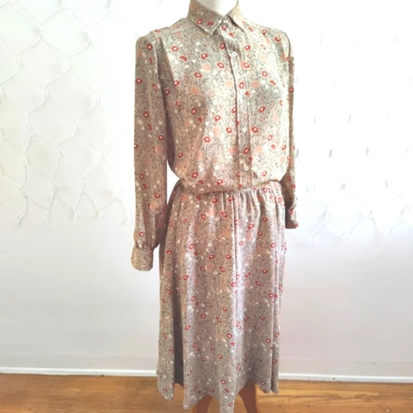 Vintage Dresses & Skirts - Vintage Skirt Set • Tan Floral • by Evan Picone / Size 6 Petite